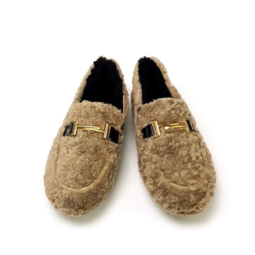 Woman's Round-toe Plush Faux Fur Indoor Loafer Slippers